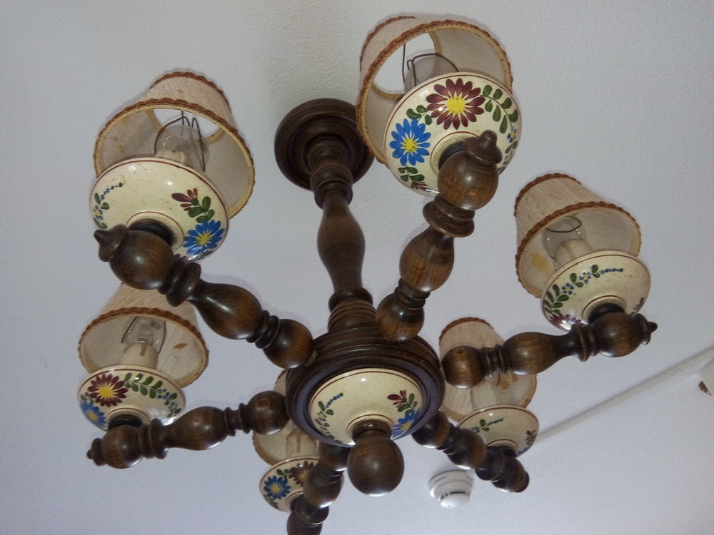 lustre en bois six branches Décoration
