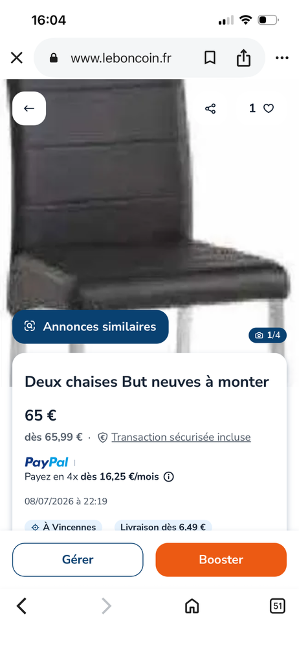 Lot de deux chaises neuves noires dans cartons marque But Meubles