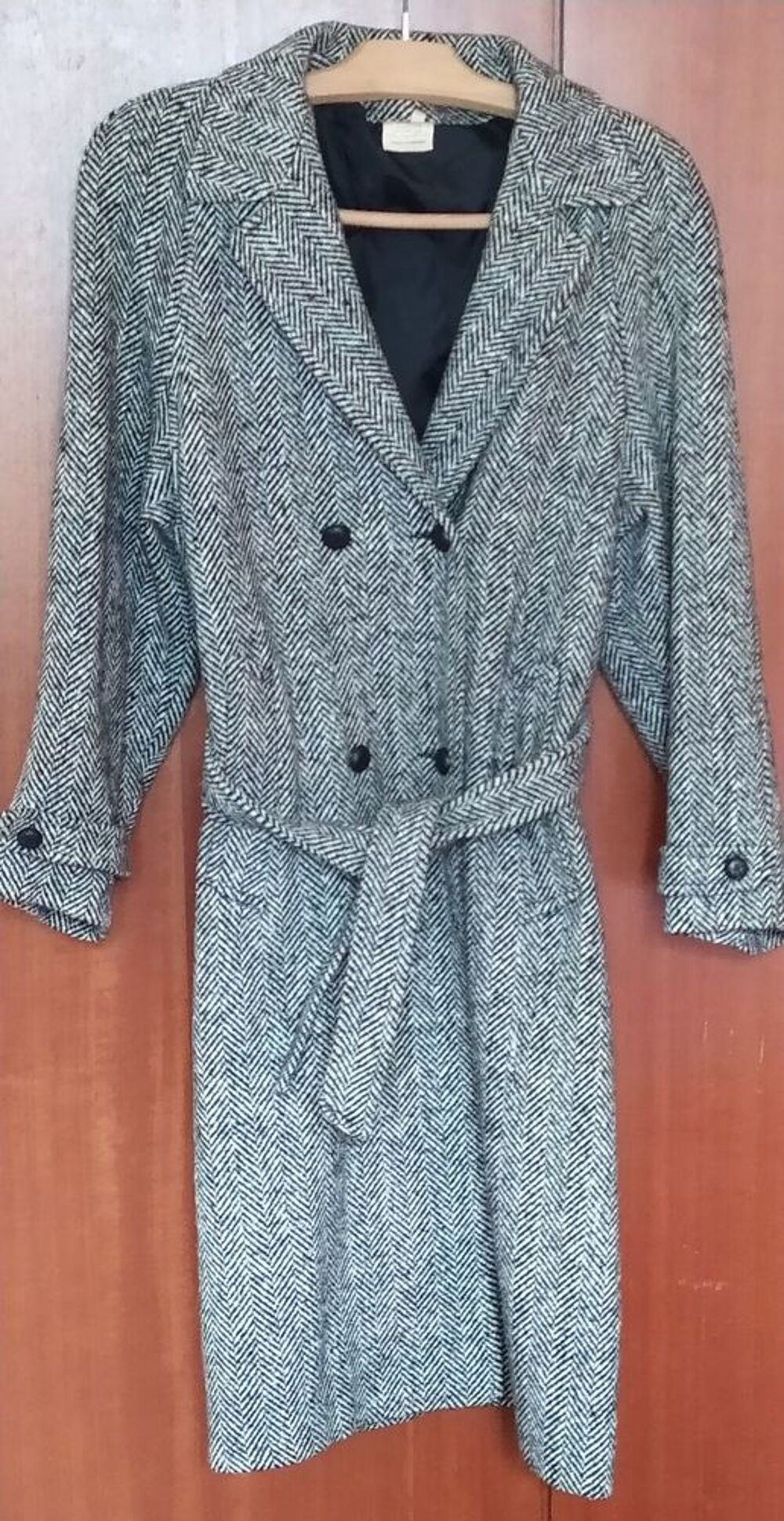  Manteau long a chevron gris et blanc Vêtements