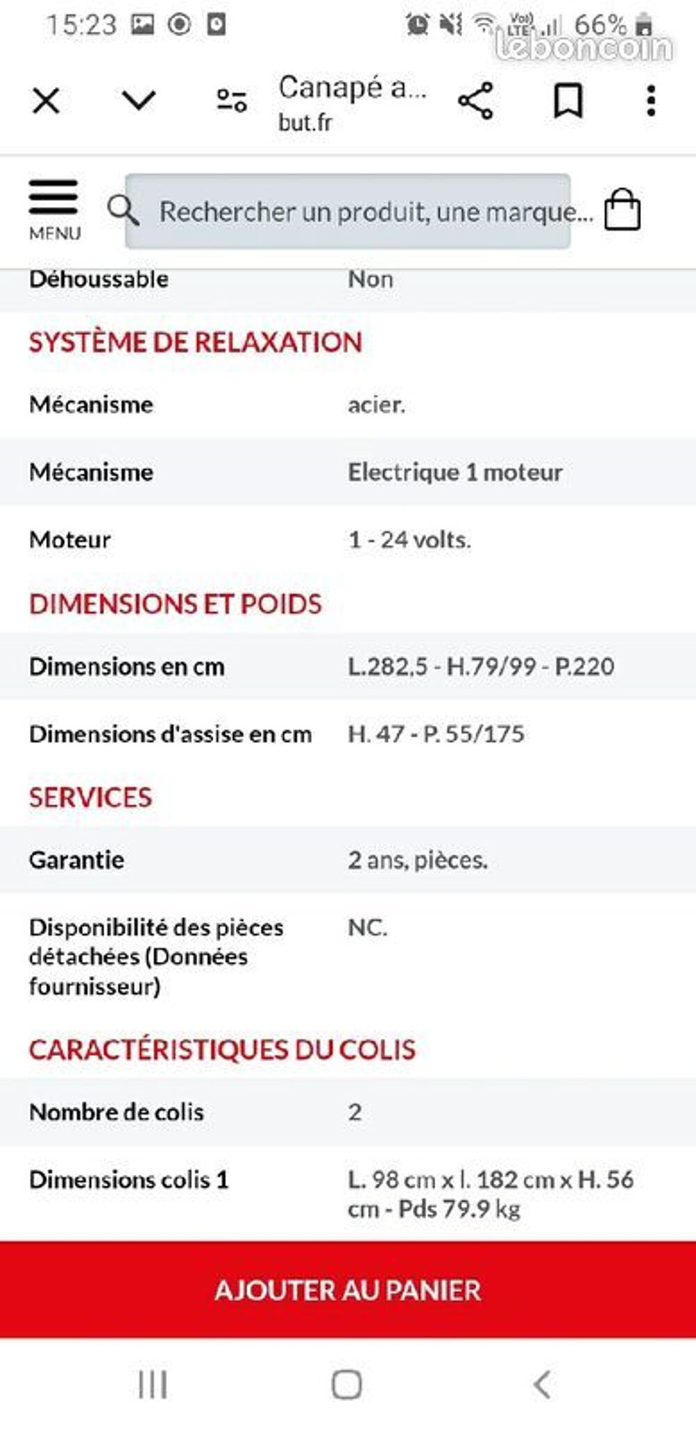 Canap&eacute; d'angle avec relax &eacute;lectrique neuf Meubles