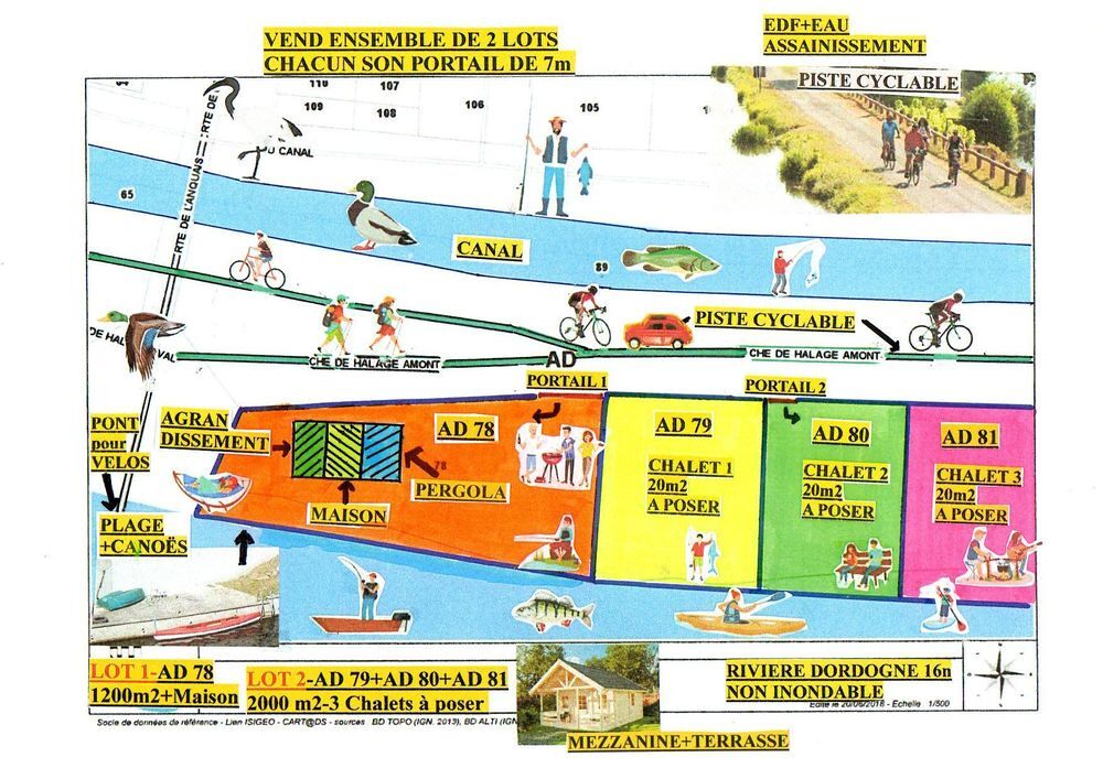 Vente Chalet ENSEMBLE DE 2 LOTS BORD RIVIERE ET CANAL+MAISON+3 CHALETS Bergerac