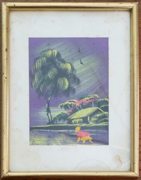 Tableau 20.4 x 14.2 avec peinture sur soie vietnamienne Saint-Philippe-du-Seignal (33)