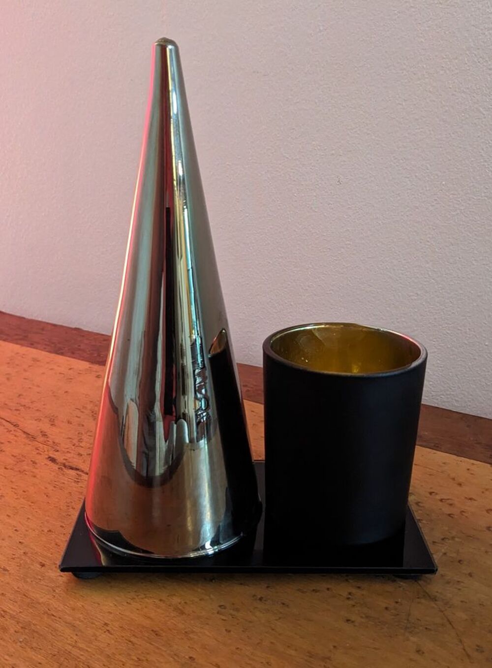 Lampe design en verre de bureau chrome or et noir avec flamm Décoration