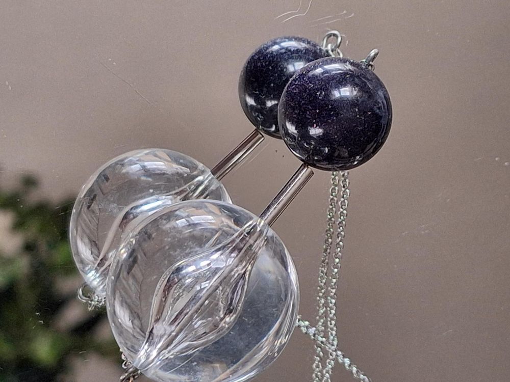 Parure neuve en perles nacr&eacute;es-argent&eacute;es-bleu nuit iris&eacute; Bijoux et montres