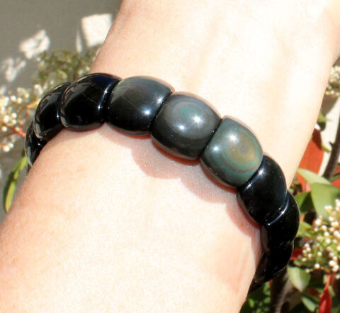 BRACELET en OBSIDIENNE OEIL CELESTE CABOCHONS 30 Nice (06)