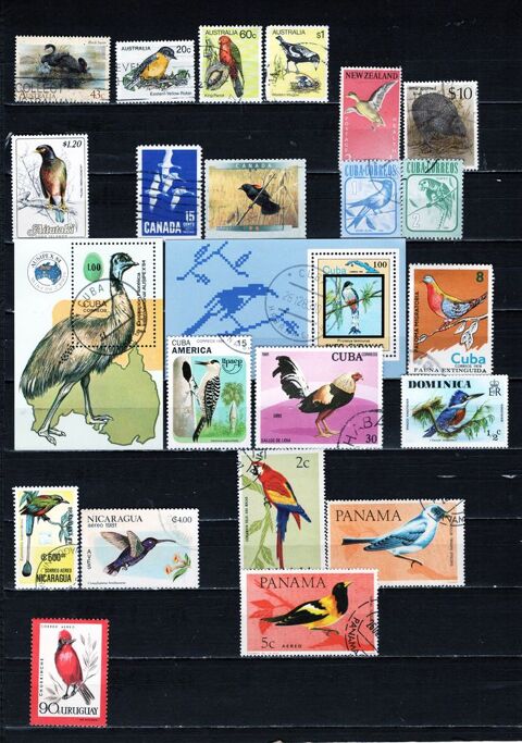 lot de 27 timbres d'AMERIQUE et d'OCEANIE avec des OISEAUX 3 Les glisottes-et-Chalaures (33)