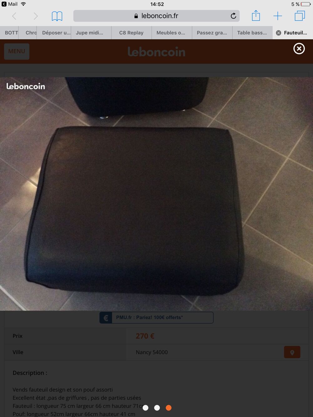 vends fauteuil et pouf en cuir Meubles