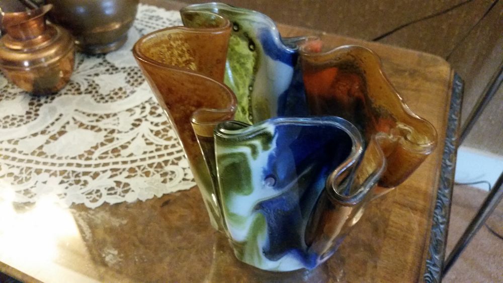 Vase "Mouchoir" verre souffl&eacute; multicolore Décoration