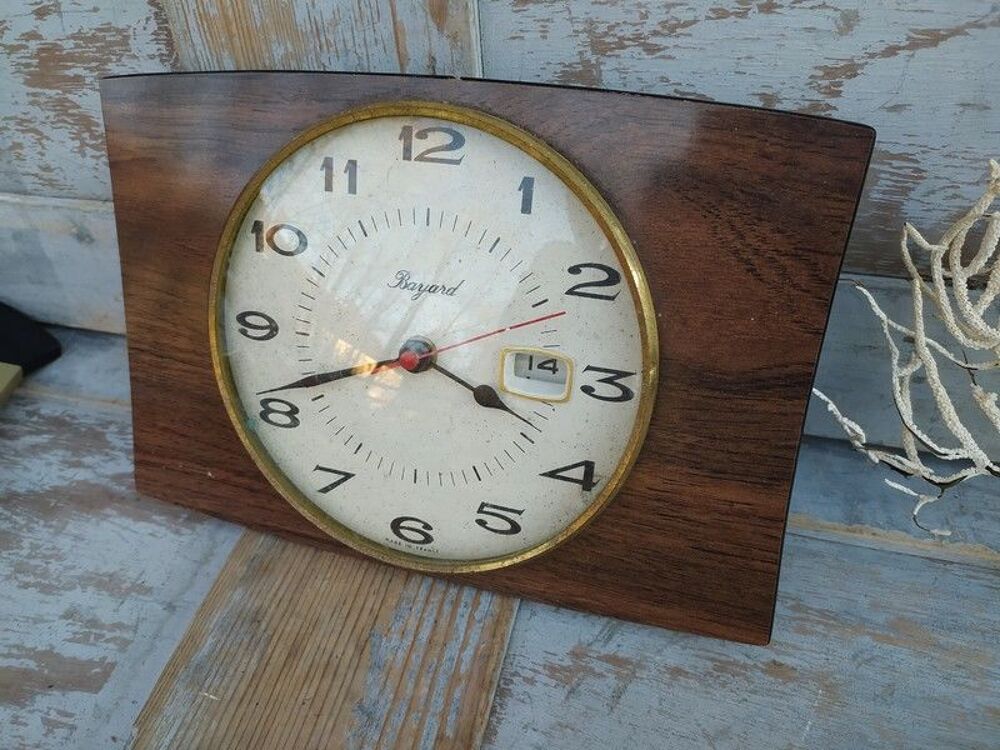 Pendule Murale Bayard Formica Style Bois Vintage 