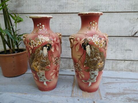 Paire de Vases Faence de Satsuma Dbut XXme  130 Loches (37)