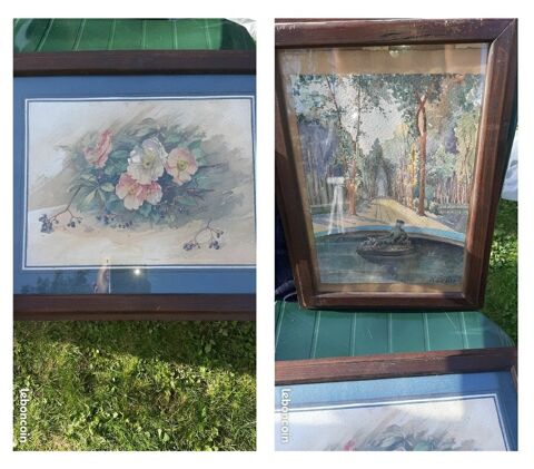 2 tableaux aquarelle R Devos xx siecle 180 Toury (28)