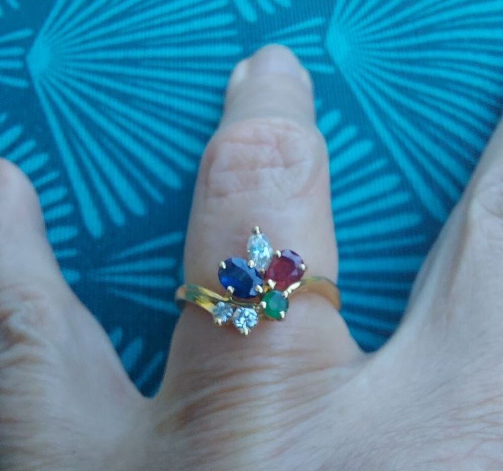 Bague or 18 carats Sertie de pierres pr&eacute;cieuses Bijoux et montres