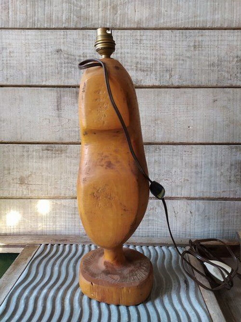 Lampe Sabot Sculpt&eacute; Bois Travail de Sabotier Art Populaire Décoration