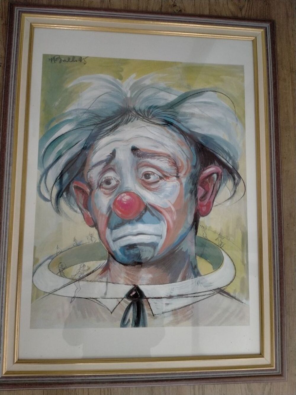 2 tableaux vintage de clown Pagliaccio tristes sign&eacute;s Décoration