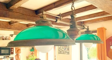 lustre Billard en laiton et opaline verte style   Louisiane  150 Pl�h�del (22)