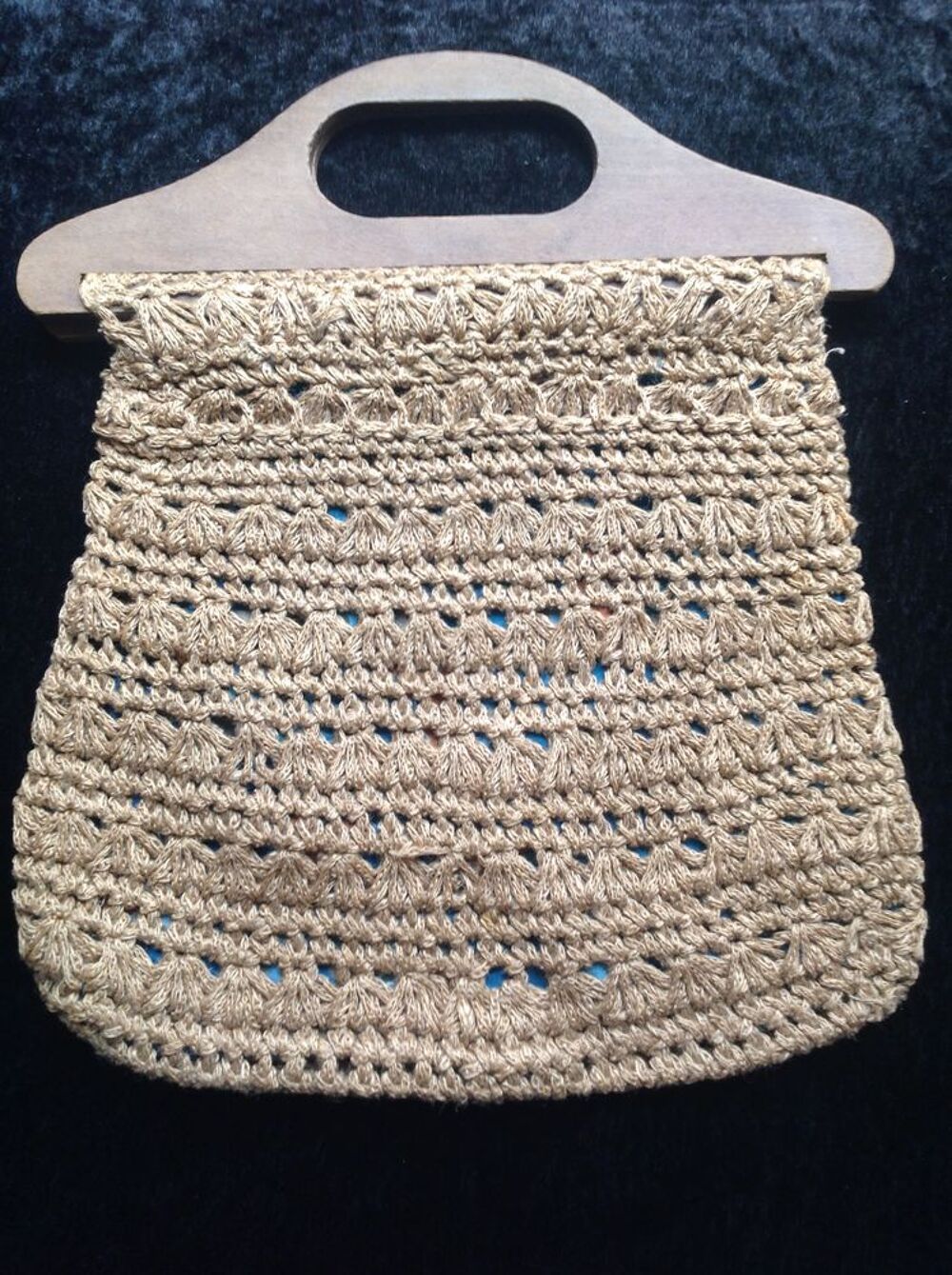 SAC &Agrave; MAIN VINTAGE CROCHET &amp; POIGN&Eacute;ES EN BOIS Maroquinerie