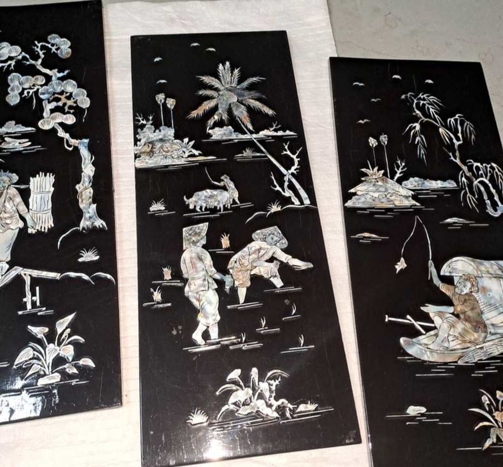 4 panneau d&eacute;coration asiatique tr&egrave;s bon &eacute;tat Décoration