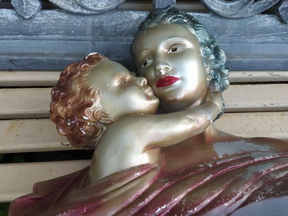 Sculpture Polychrome Femme et Enfant Sign&eacute; Cipriani Art D&eacute;co Décoration