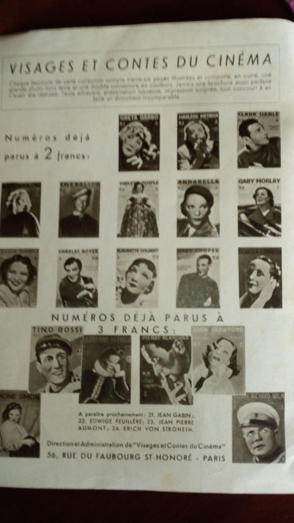 Revue cin&eacute;ma: Visages et Contes du cin&eacute;ma 1937/1938 Livres et BD