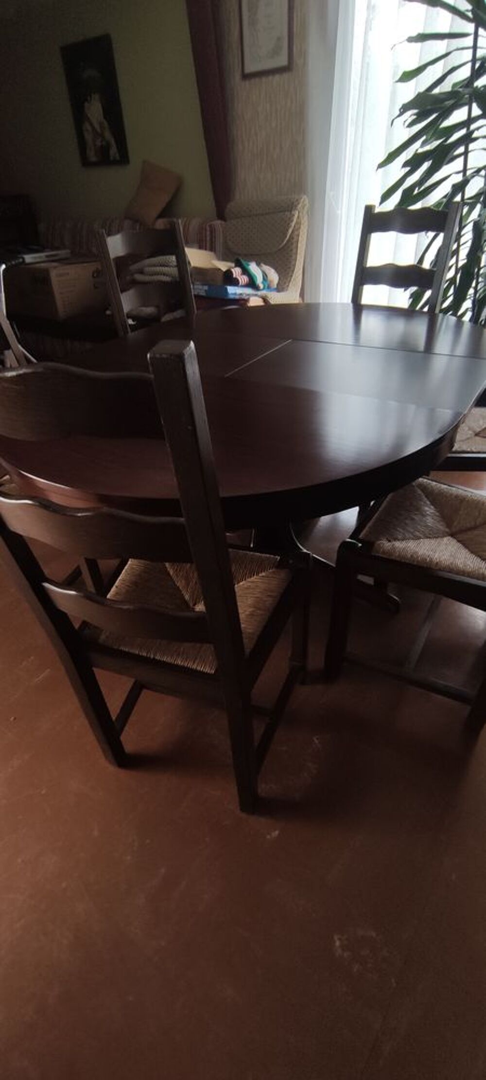 AV table de salle &agrave; manger + 6 chaises bois et paille Meubles