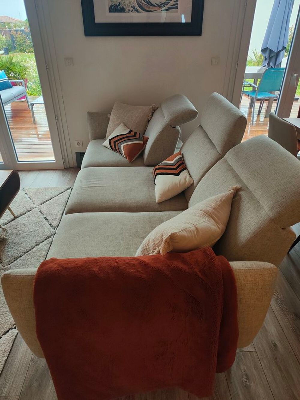 canap&eacute; 3 places fixe en tissu avec fonction avance-recul Meubles