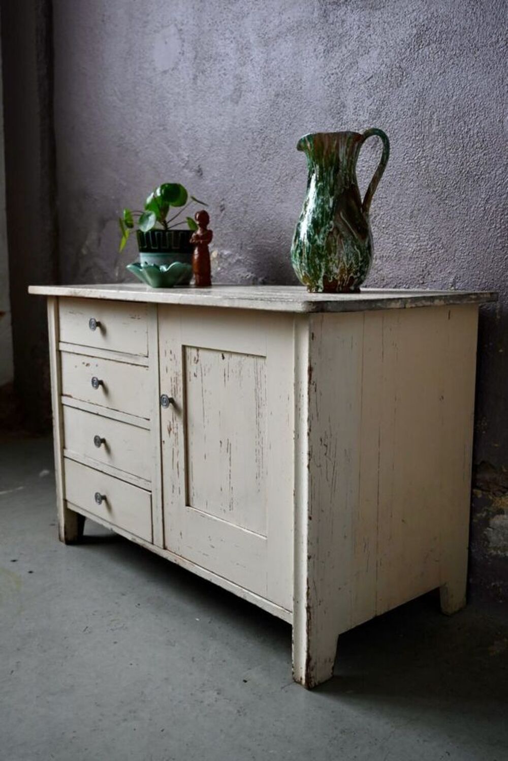 Buffet parisien patin&eacute; blanc vintage style boh&egrave;me meuble Meubles