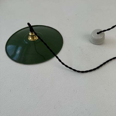 SUSPENSION ANCIENNE ATELIER INDUSTRIEL EMAILLEE VERTE 24 CM  40 Montreuil (93)