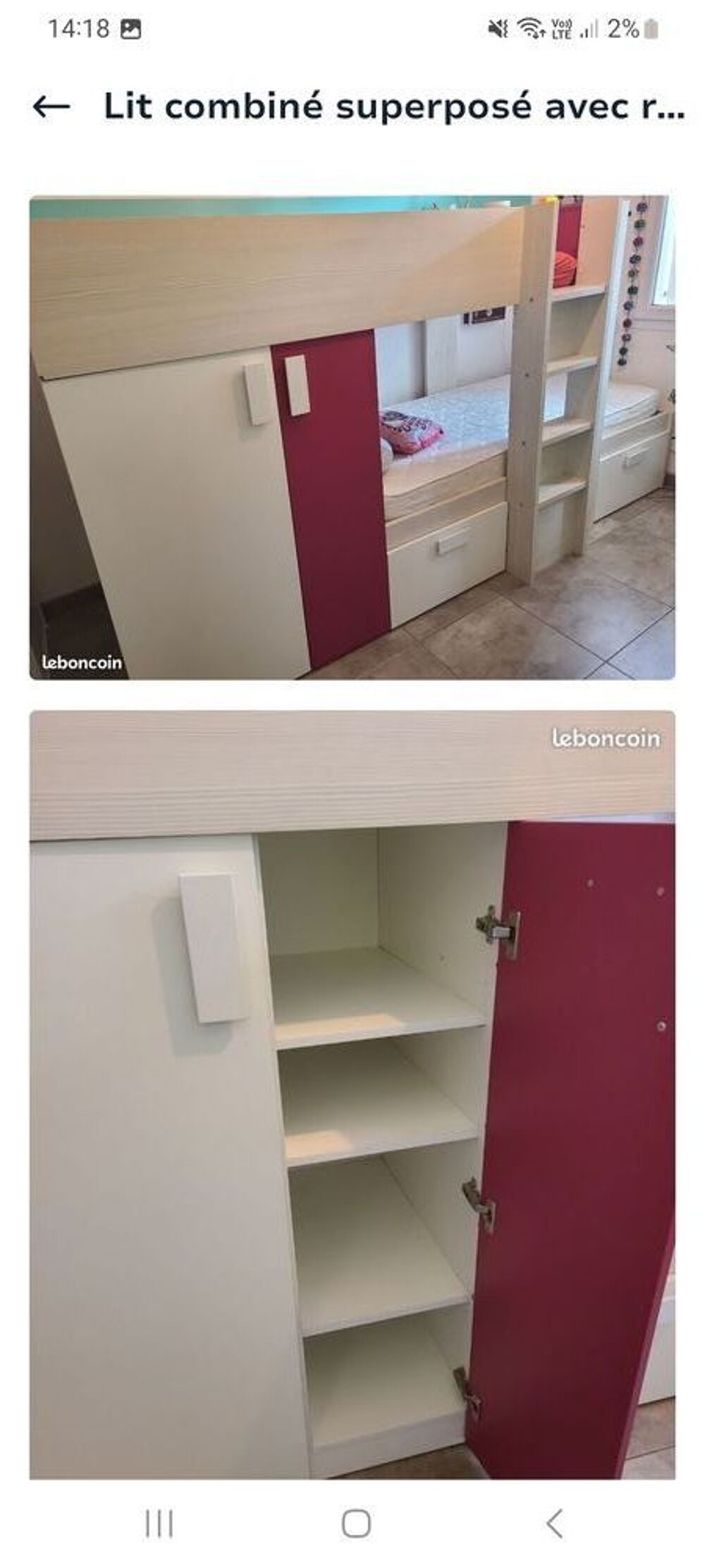 Lit superpos&eacute;s combin&eacute; avec rangements Meubles