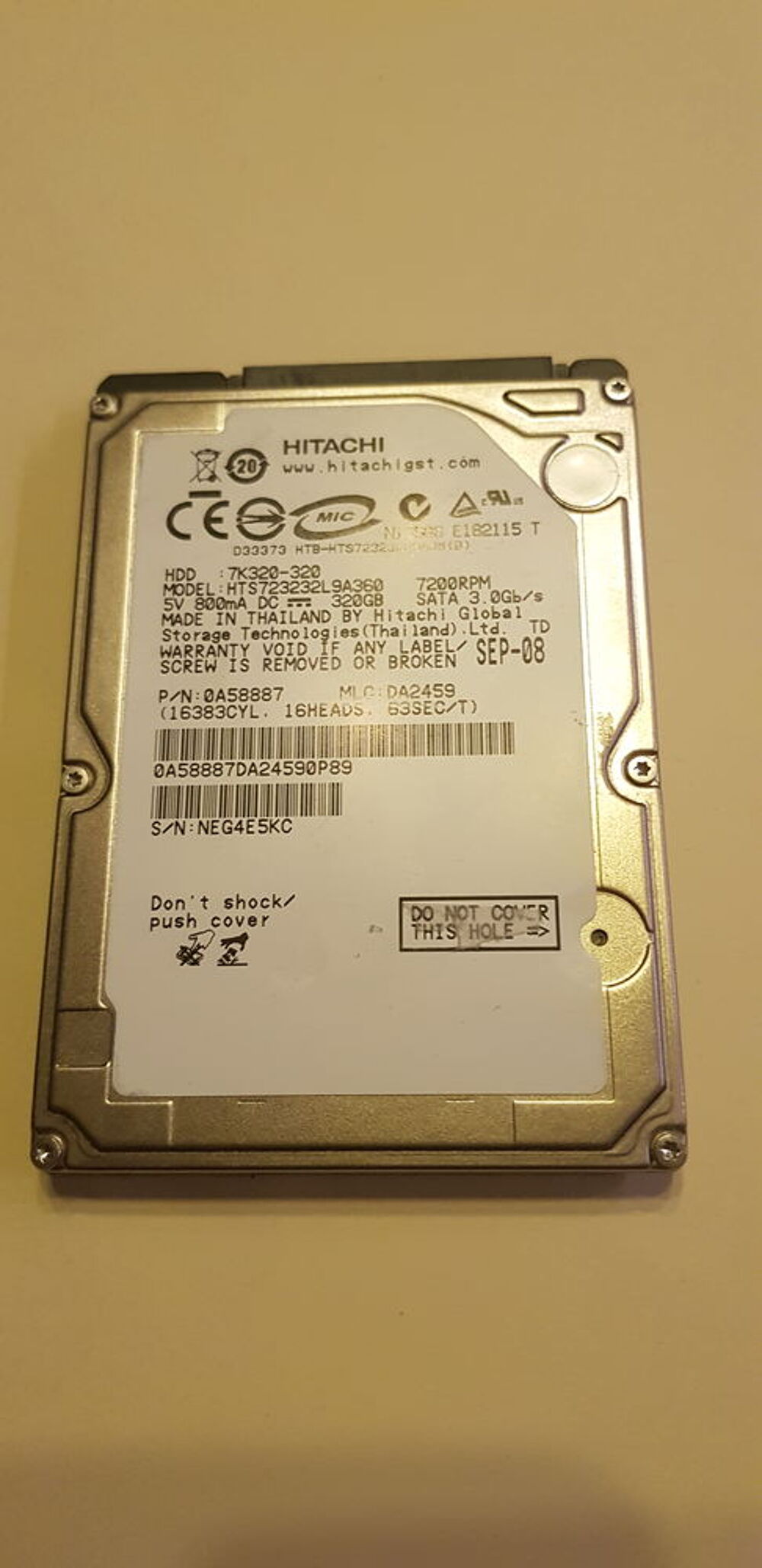 Disque dur 2.5" 320GB, test&eacute; 100% OK Matériel informatique