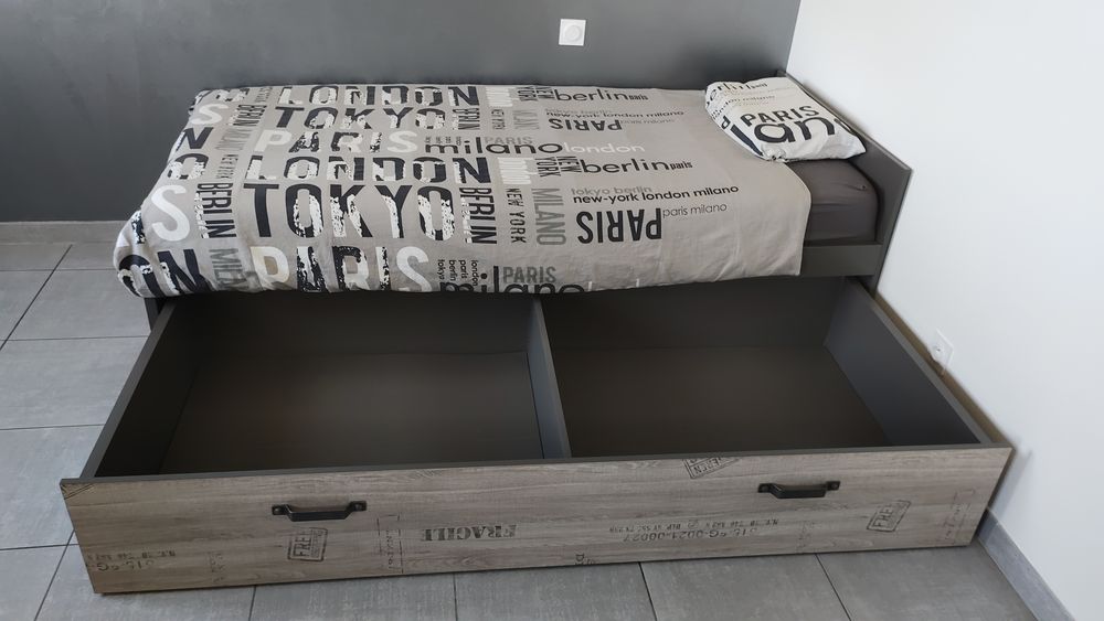 Lit Design 90x190 Enfant/Ado avec son Sommier &amp; Matelas Meubles