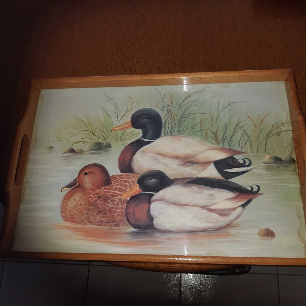 plateau en bois avec poign&eacute;es motif canard long 0m44 larg 0m30 Décoration