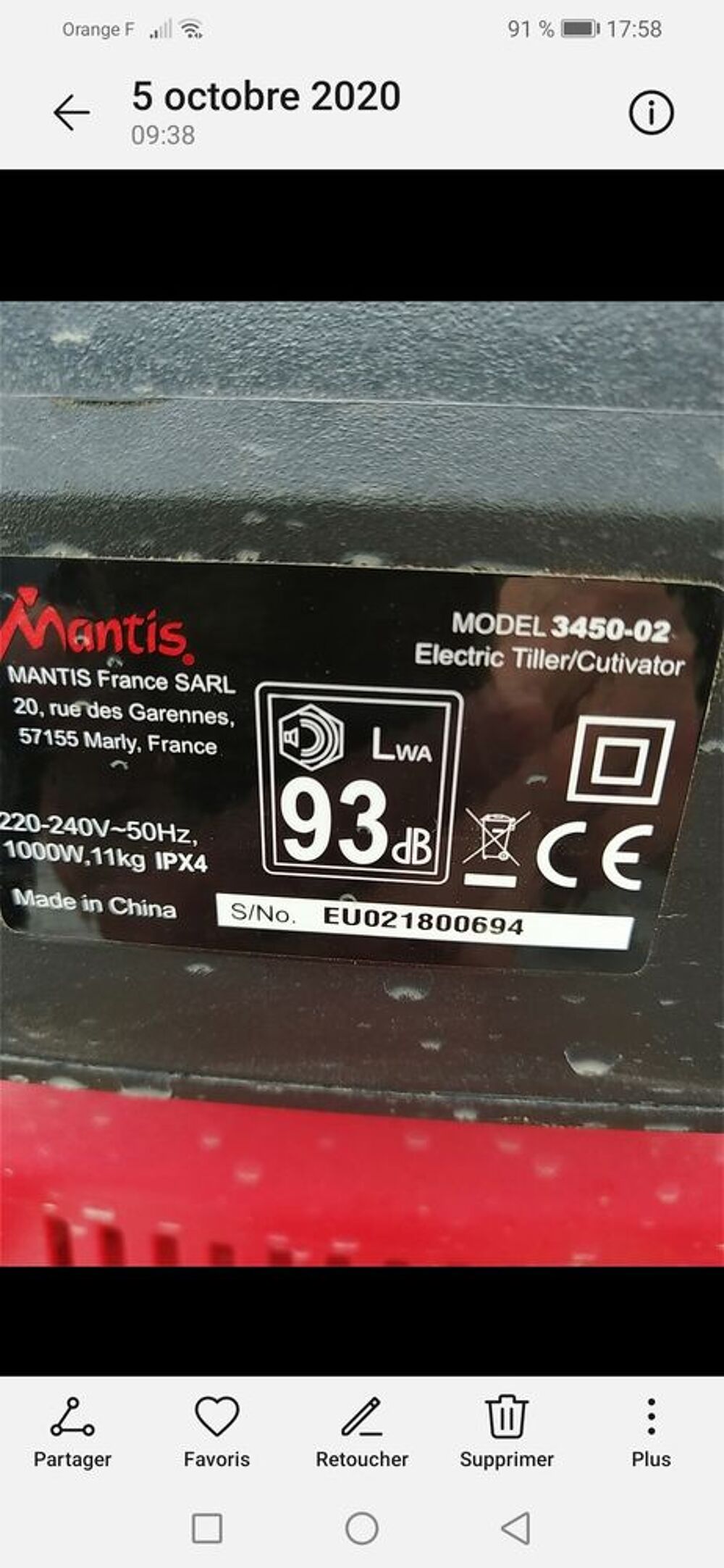 Motobineuse &eacute;lectrique mantis Jardin