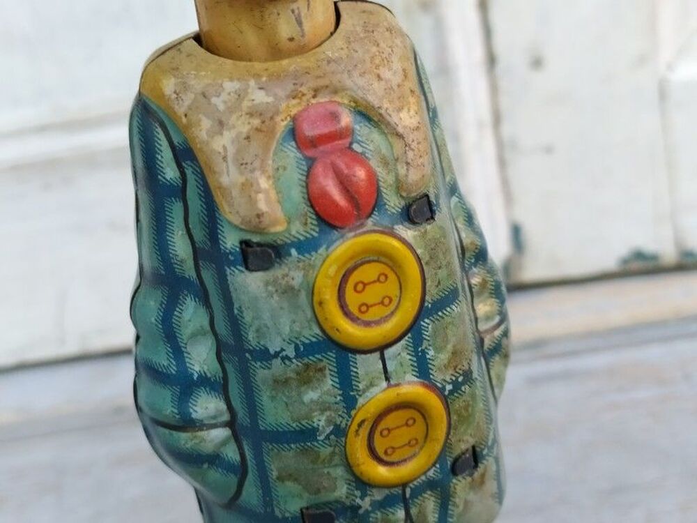 Ancien Jouet T&ocirc;le M&eacute;canique Happy Clown DISTLER 