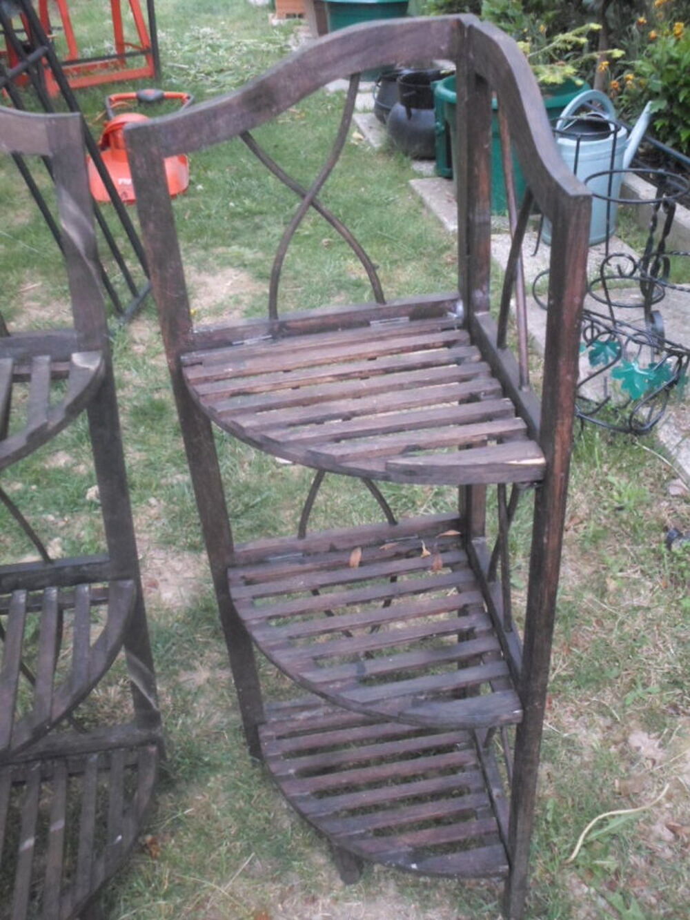 lot de 2 etageres porte pots de fleurs en bois pliante Jardin