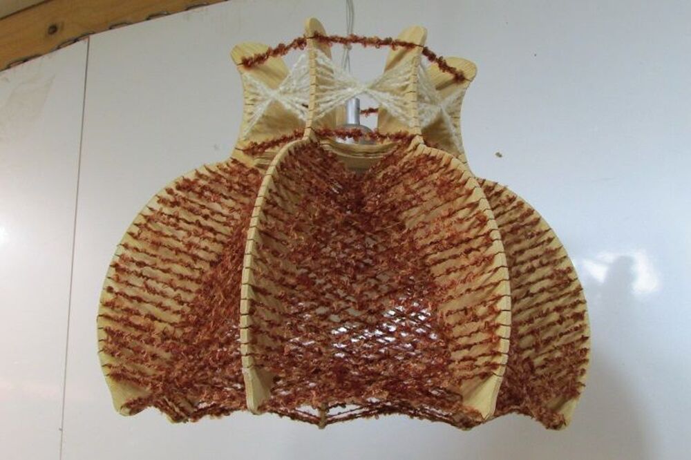 Suspension scandinave vintage, bois et fil tendu , 1960s D�coration