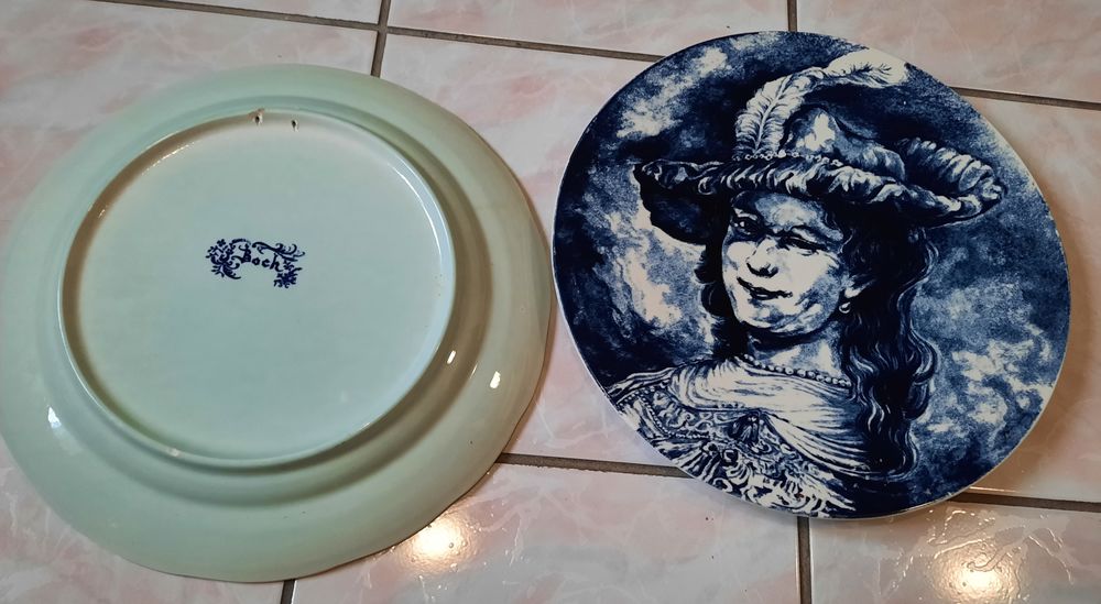 Ancien grand plat Bock - grande assiette ancienne c&eacute;ramique D�coration