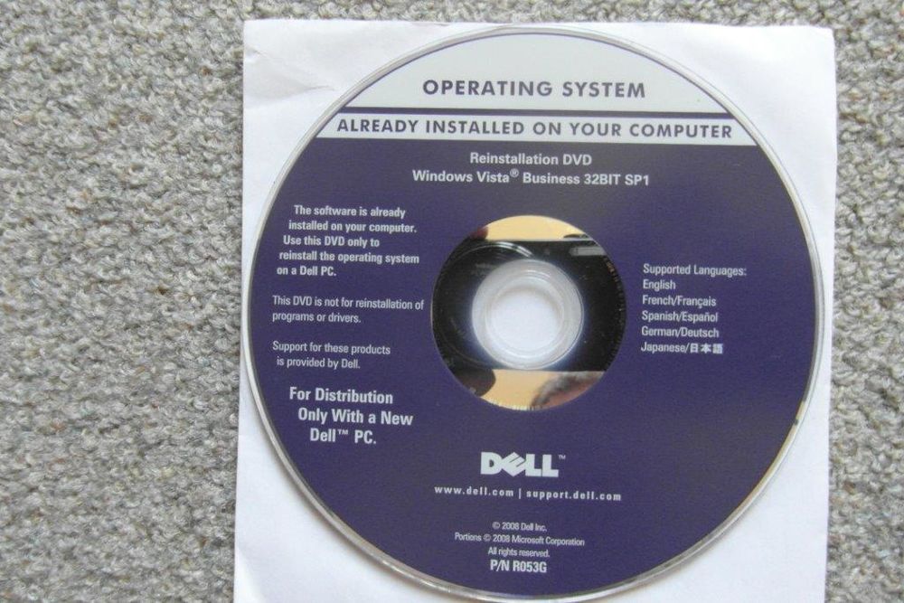 DVD r&eacute;installation Dell windows Vista Matériel informatique