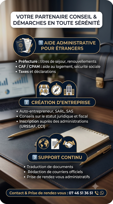 Aide administrative pour &eacute;trangers, cr&eacute;ation d'entreprise 0 75018 Paris