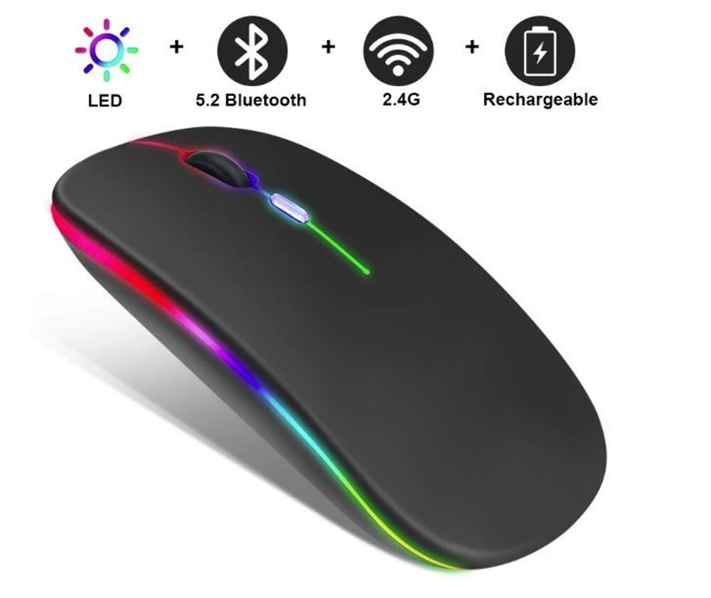 Souris sans fil rechargeable Bluetooth 5.2 r&eacute;tro&eacute;clair&eacute;e Matériel informatique