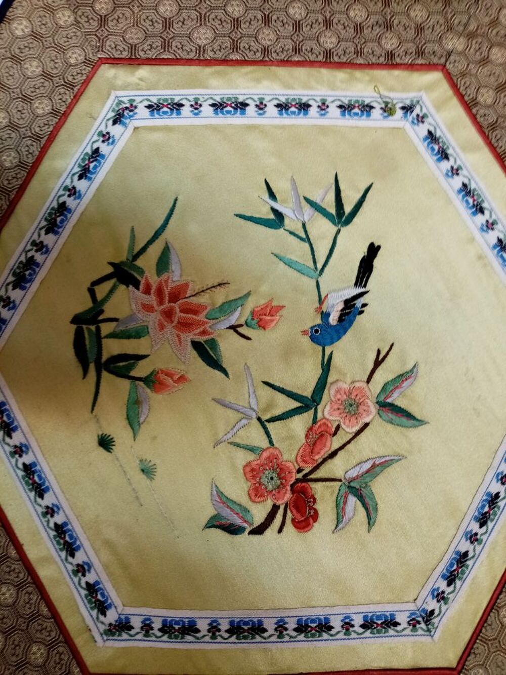 TABLEAUX CHINOIS BRODES SUR SOIE vintage (2) Décoration