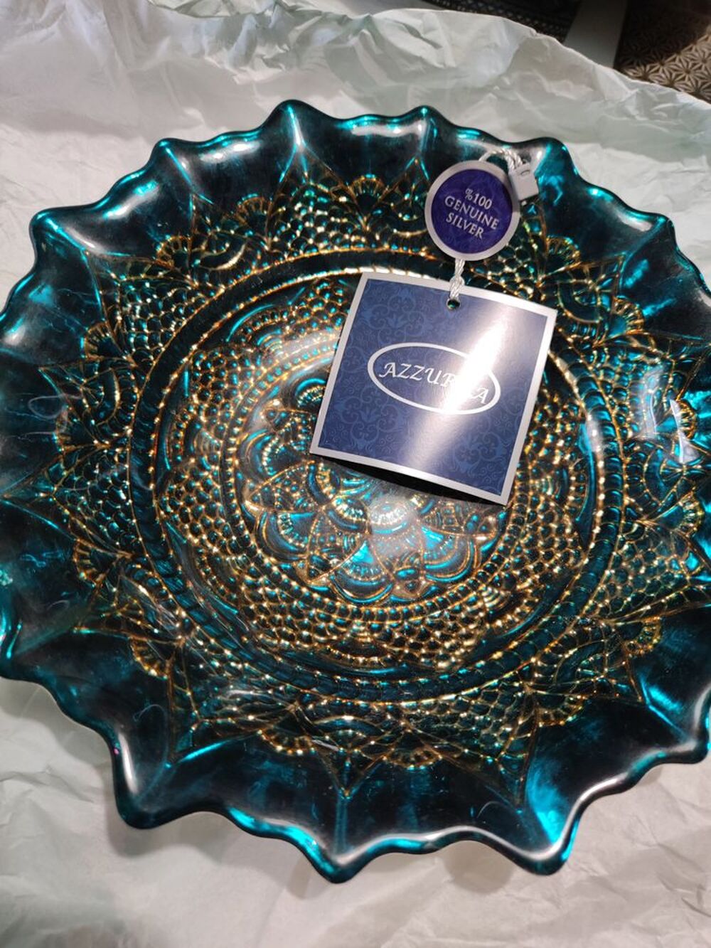 Coupe en verre d&eacute;co fait main avec argent. Splendide. 