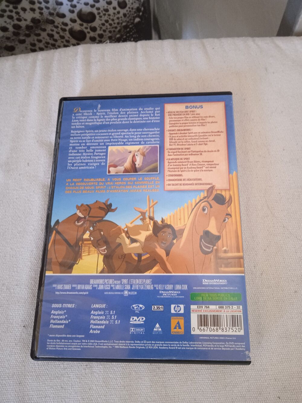 DVD Spirit, l'&eacute;talon des plaines
2003
Excellent &eacute;tat
En F DVD et blu-ray