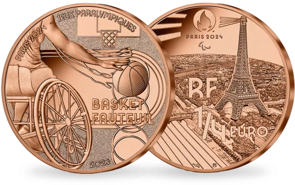 Monnaie de 1/4e - Sports Basket fauteuil&nbsp;-&nbsp;JO Paris 2024 