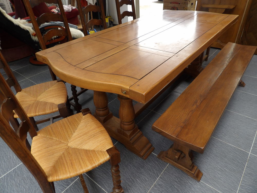 TABLE MONASTERE en CHENE MASSIF de 212 x 95 cm plateau 6 cm Meubles