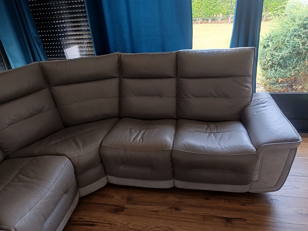 canap&eacute; d angle &eacute;lectrique en cuir couleur gris Meubles