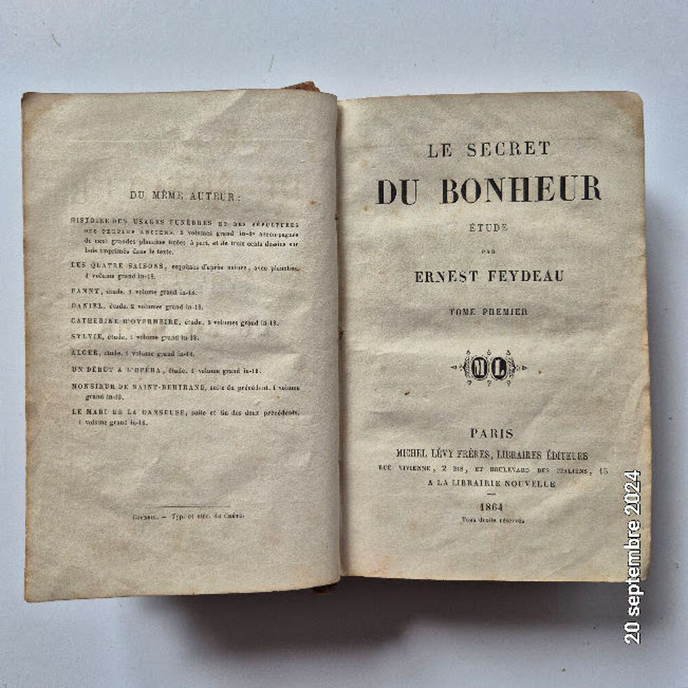 Le secret du bonheur , &eacute;tude par Ernest Feydeau, tome 1 et 2 Livres et BD