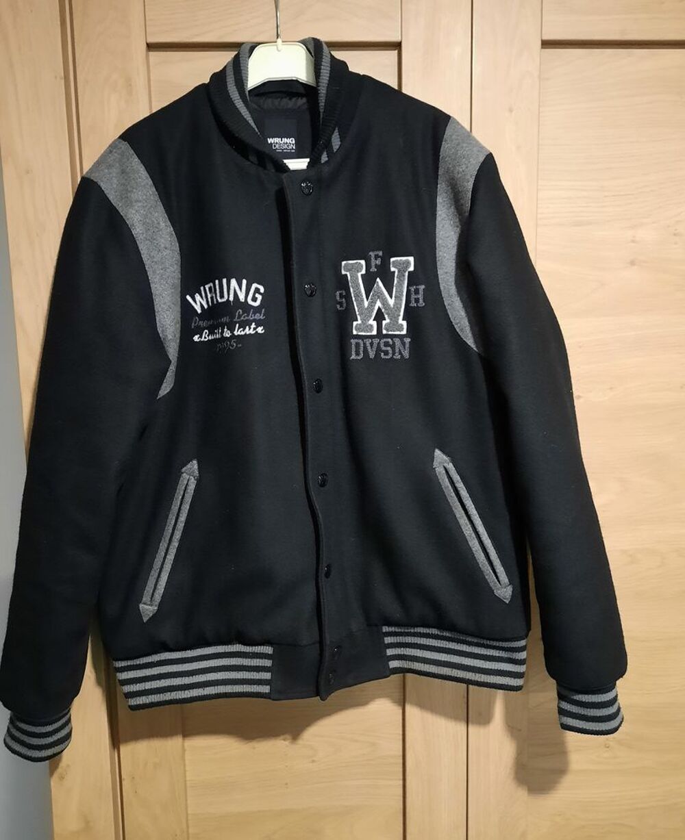 Blouson homme noir teddy Wrung - chaud laine T 42 ou 40 - 42 Vêtements