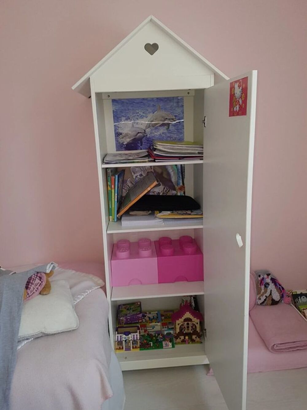 Armoire 1 porte bois blanc originale type cabine de plage Meubles