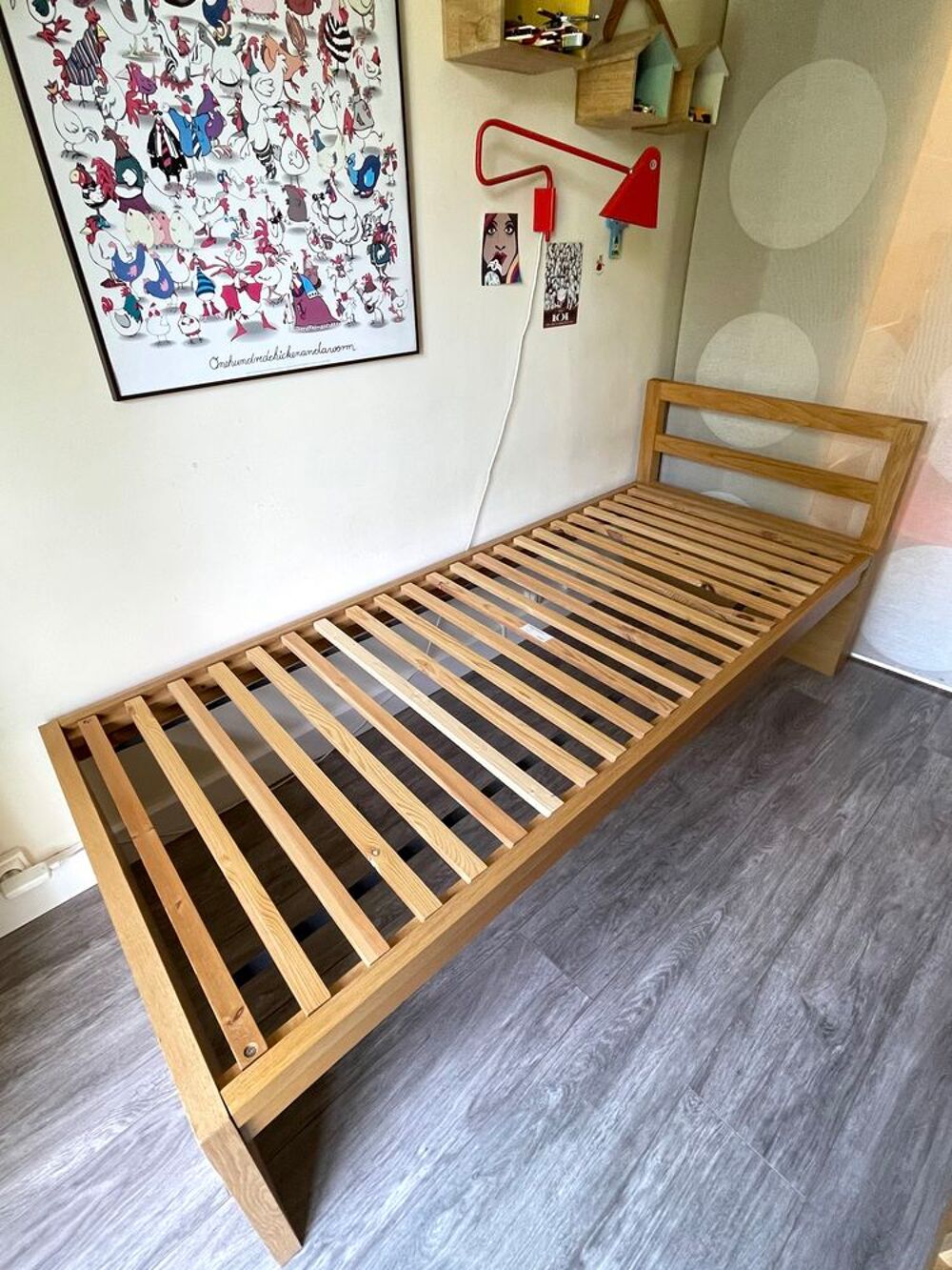 Lit simple 90x200 Ch&ecirc;ne Massif, HABITAT (Mod Adams)+Matelas Meubles