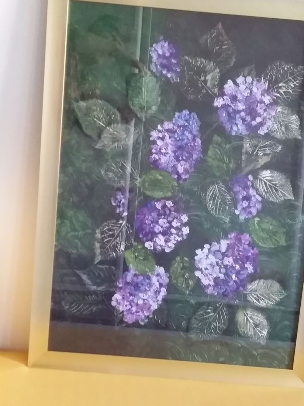 Cadre de fleurs hortensia en alu dor&eacute; Décoration